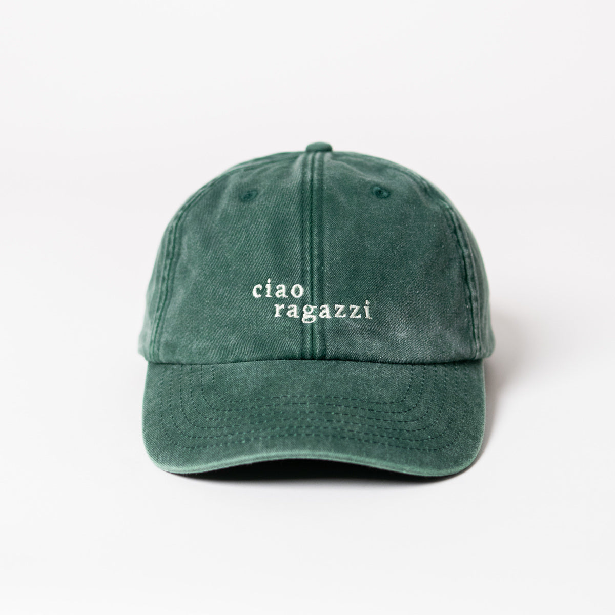 ciao ragazzi dad cap in vintage green mit weißer Schrift von arrel