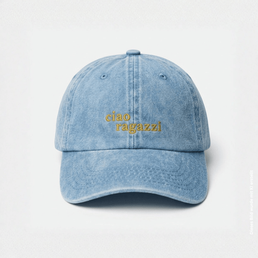 ciao ragazzi Cap in vintage Jeans blue mit gelber Schrift
