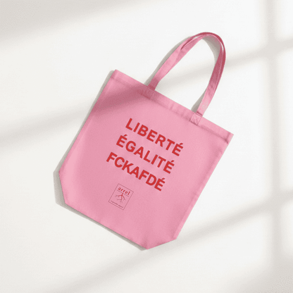 fckafd tote bag in pink mit roter Schrift liegend