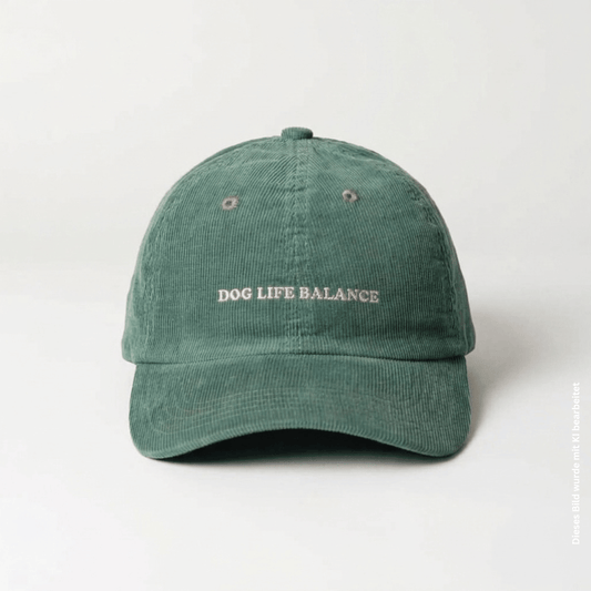 dog life balance cord cap in grün mit beiger Schrift von arrel