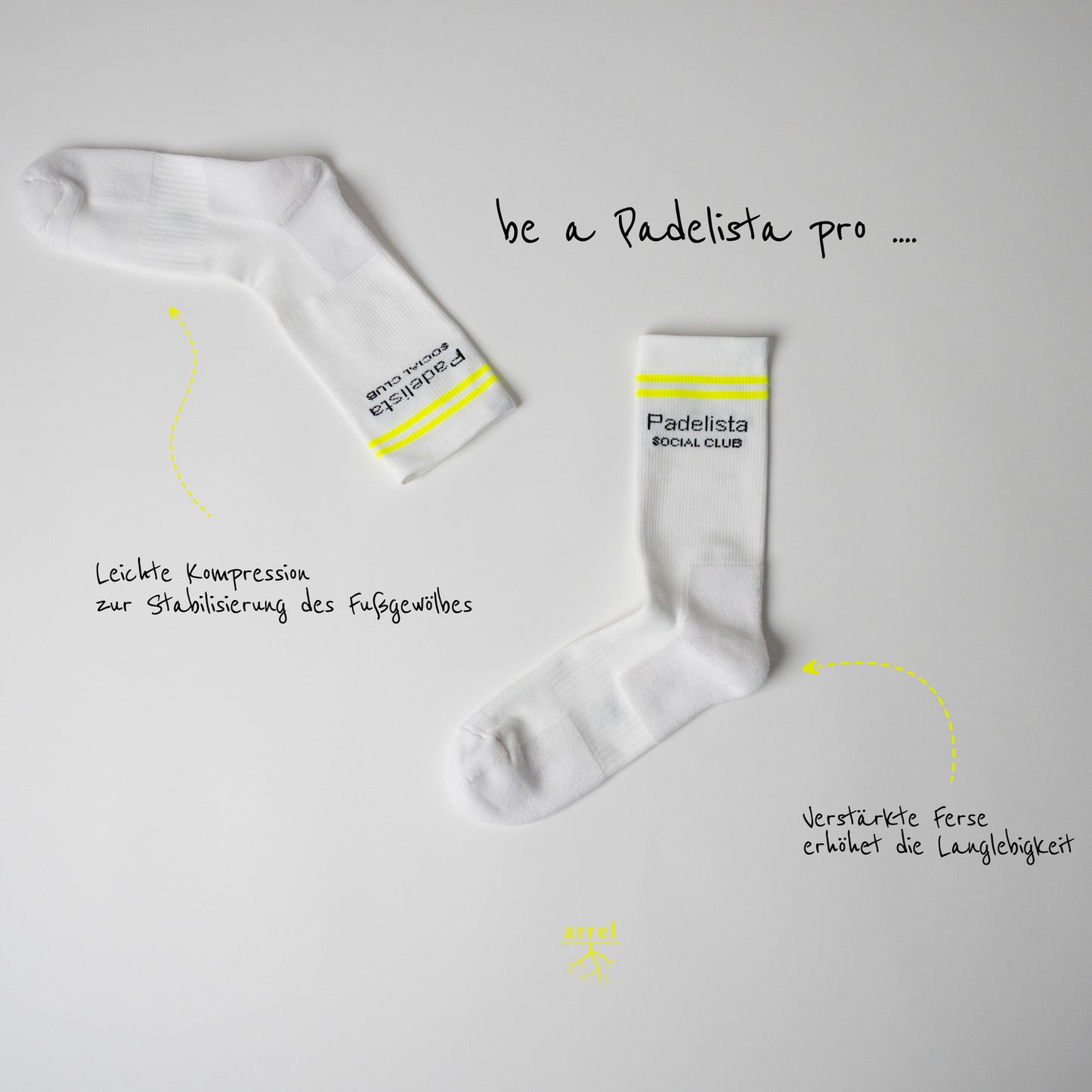 Padel Socken von arrel mit Erklärung der wichtigsten Eigenschaften von Padel Socken