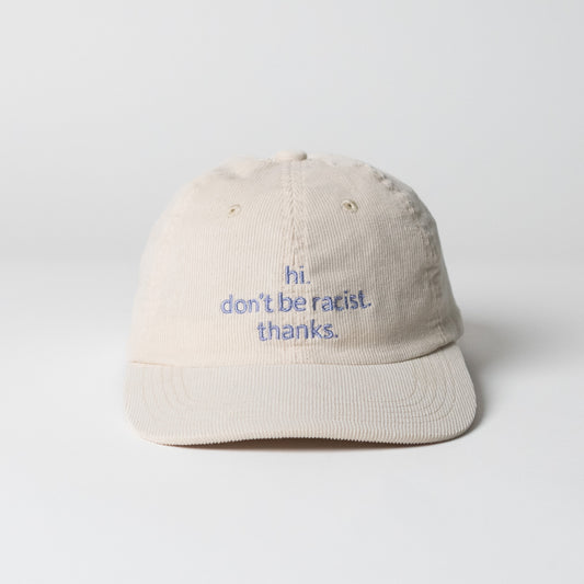 hi. don't be racist. thanks. Cord Cap in beige mit Lavendel-farbener Schrift von arrel