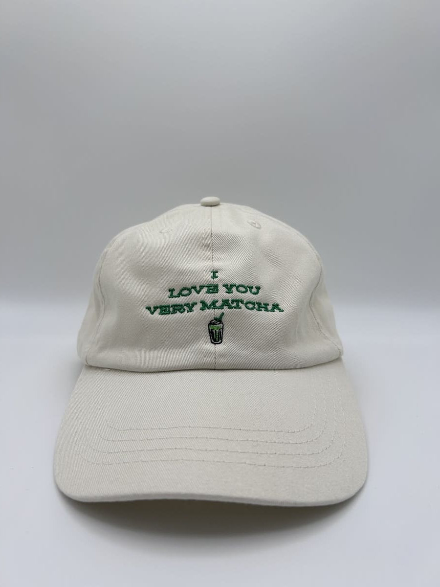 I love you very matcha organic dad cap von arrel in cream und grün