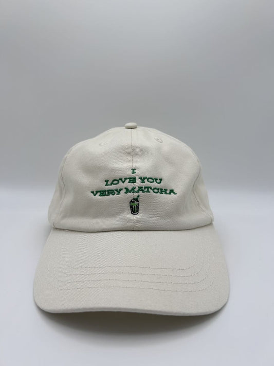 I love you very matcha organic dad cap von arrel in cream und grün