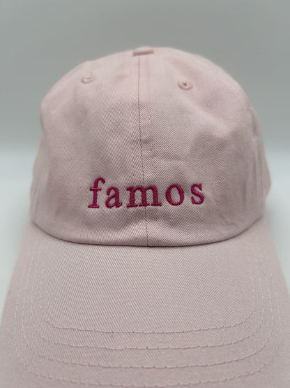 Nahaufnahme der famos dad cap von arrel in rosa und pink