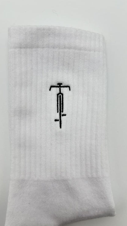 Close-up der Fahrrad Socken in weiß von arrel
